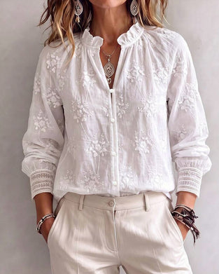 Bluse Rüsche Kante Mandarin Kragen