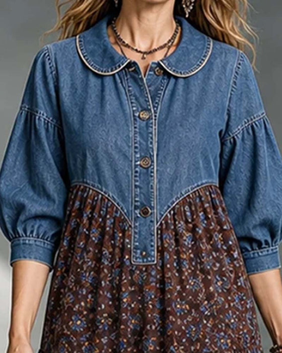 Kleid Hemdkragen Patchwork