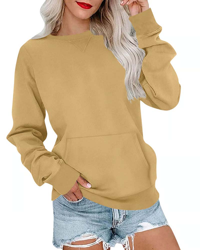 Sweatshirt Einfarbig Rundhals Langarm Lässig