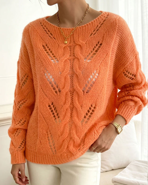 Pullover Rundhals Drop Schulter Ausschnitt Uni Gestrickt