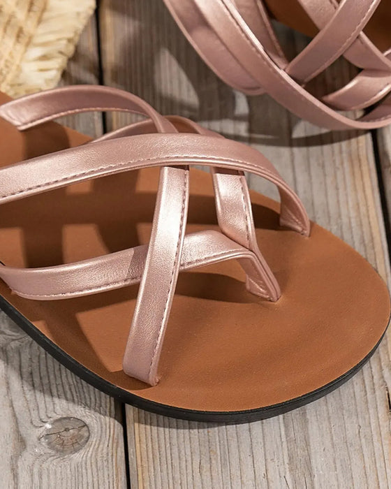 Damen Einfarbig Zehensteg Sandalen
