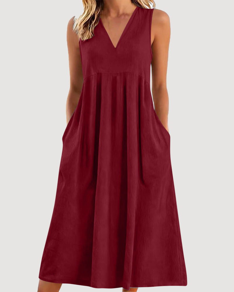 Kleid Einfarbig V-Ausschnitt Ärmellos