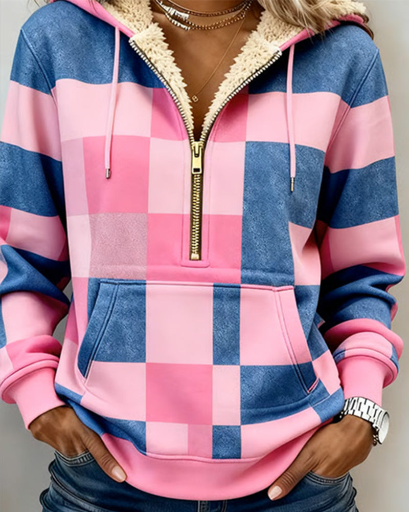 Kapuzenpullover Halbreißverschluss Mit Fleecefutter