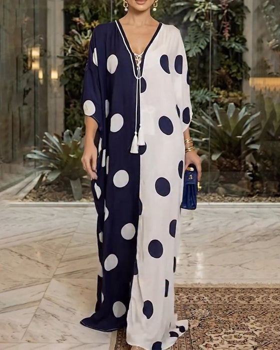Kleid V-Ausschnitt Große Polka Dot Lässig