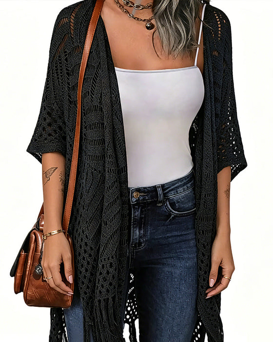Cardigans Ausschnitt Fransen Strick