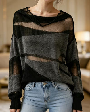 Pullover Kontrastfarbe Transparent Langarm Sweater