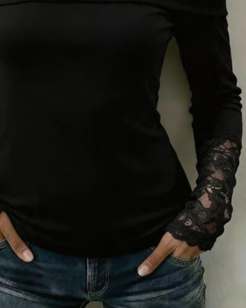 Bluse V-Ausschnitt Spitze Panel Slim