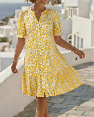 Kleider Daisy Print V-Ausschnitt