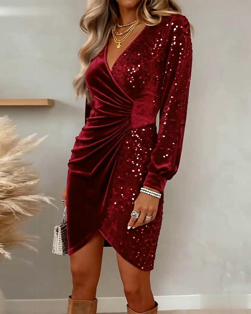 Kleid sexy V-Ausschnitt Pailletten
