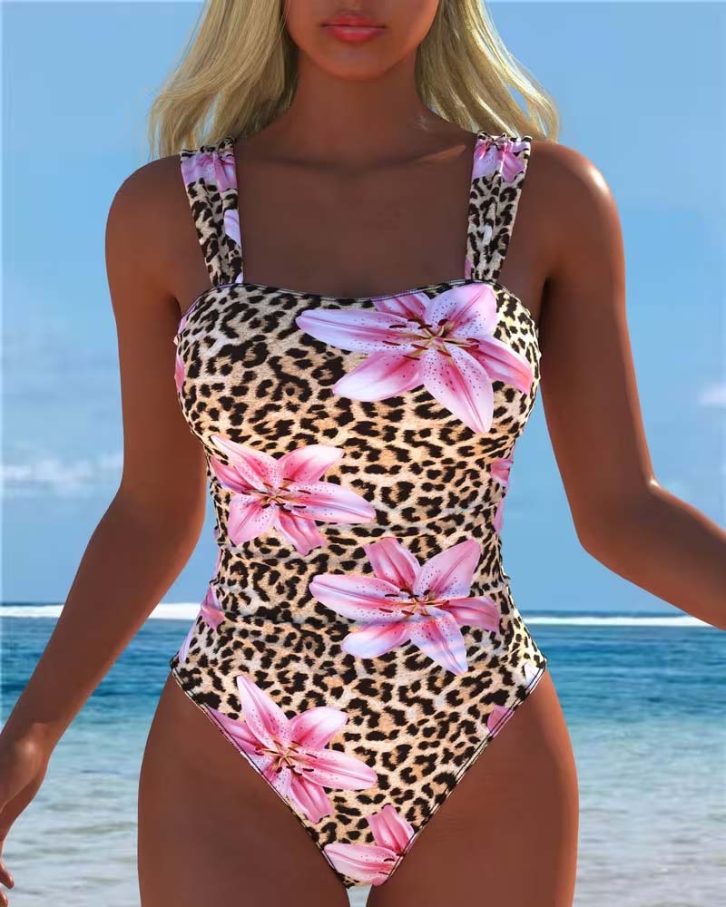 Einteiler Leopard Und Lilie Druck
