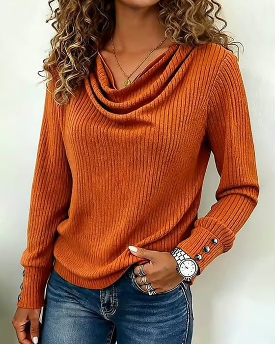 T-Shirt einfarbig drapierter Hals gestrickt