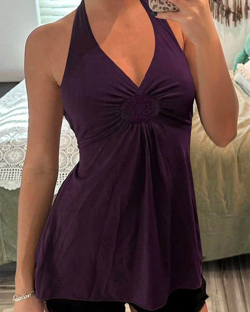 Tank Top Halter V-Ausschnitt Twist Uni