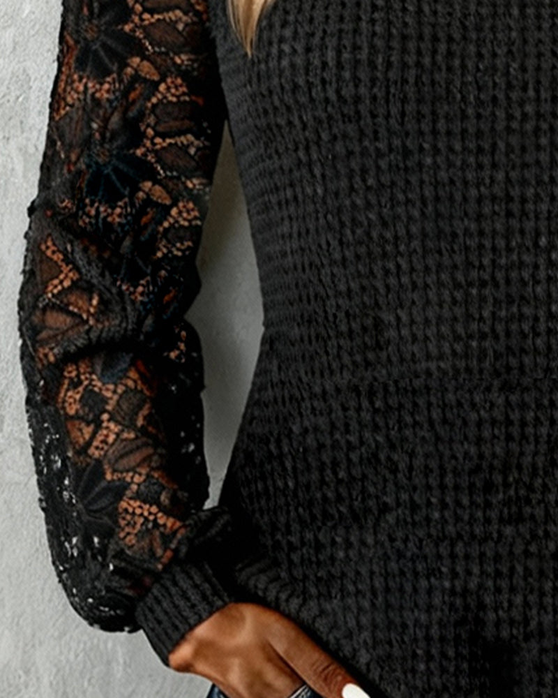 Top Spitze Sexy Patchwork Langarm