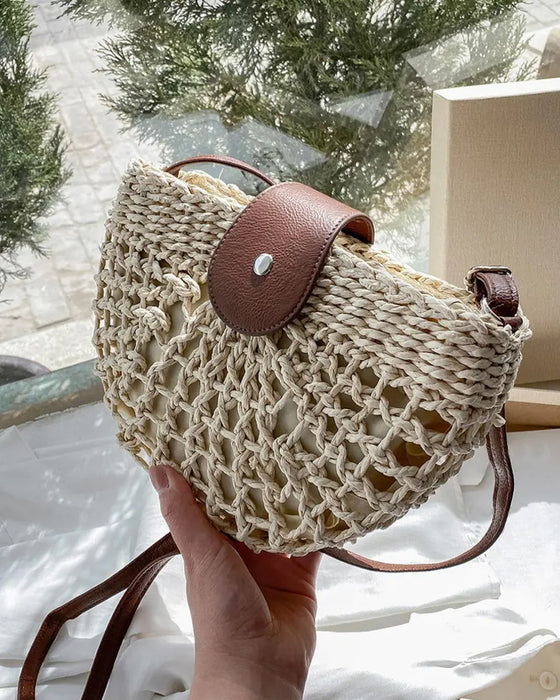 Tasche Boho Halbkreisförmig Hohl Stroh
