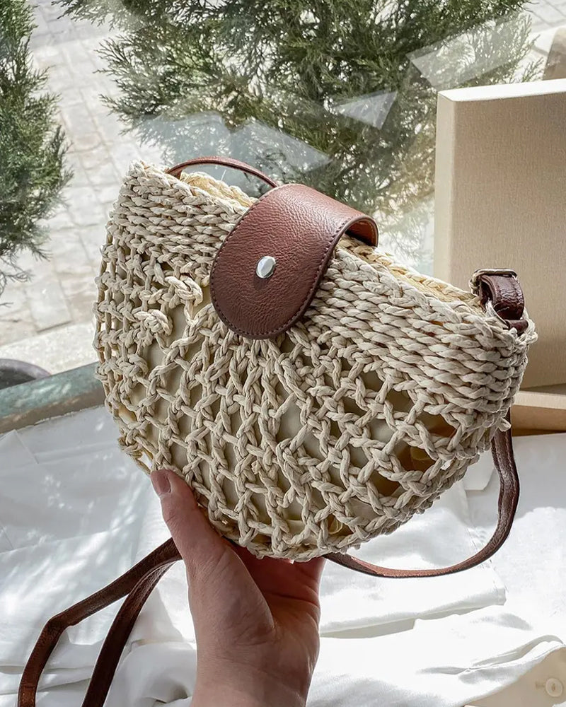 Tasche Boho Halbkreisförmig Hohl Stroh