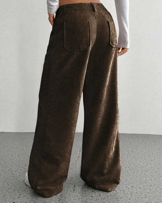 Hose Vorne Hinten Tasche Einfarbig Gerades Bein Lang