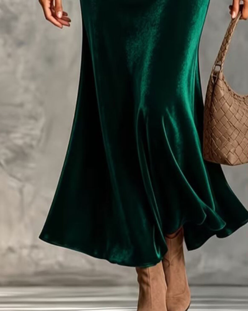 Kleid Hoher Kragen Fledermaus Kurzarm Fischschwanz