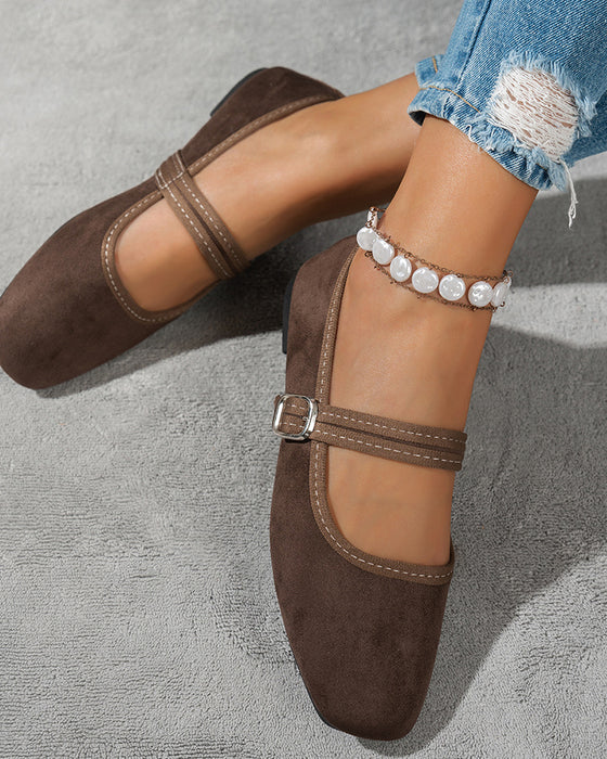 Damen Vintage Klassisch Elegant Quadratische Zehe Klassische Mary Jane Schuhe