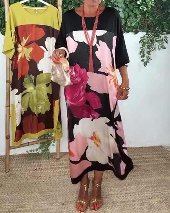 Kleid lässig locker Rundhals bedruckt