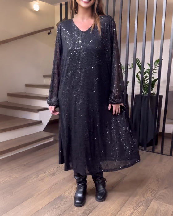 Modisches uni Kleid mit V-Ausschnitt