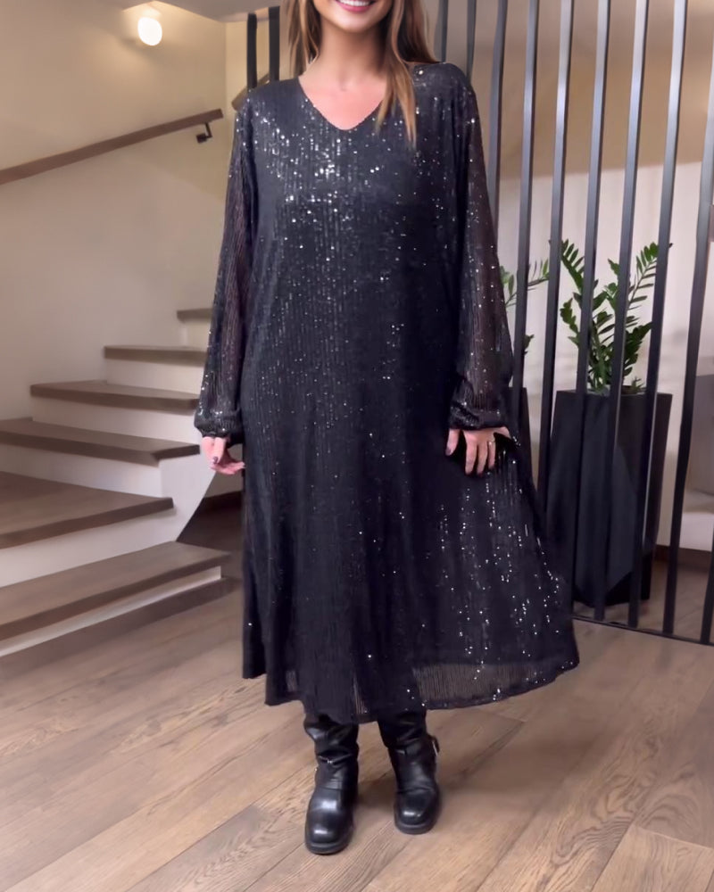 Modisches uni Kleid mit V-Ausschnitt