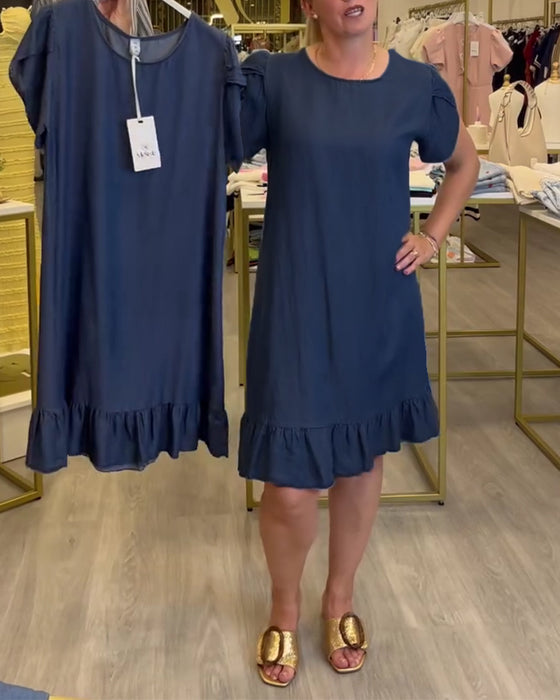 Kleid Lässig Denim Gerüscht
