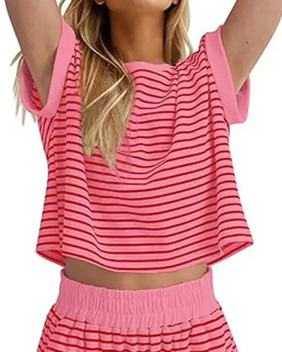 Set Gestreifte Kurzarm-Shorts