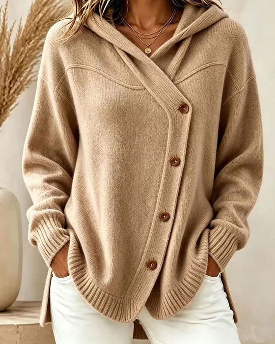 Pullover Geknöpft Langarm Mit Kapuze