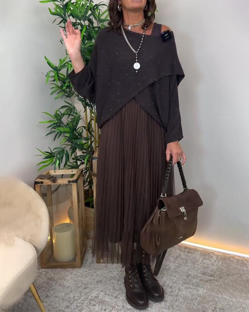 Set Mit Elegantem Stil, Asymmetrischem Pullover Und Spitzenrock