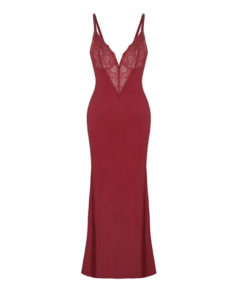 Maxikleid mit Trägern und Spitze