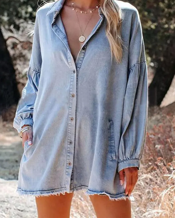 Bluse Puffärmel Knopf Lässig