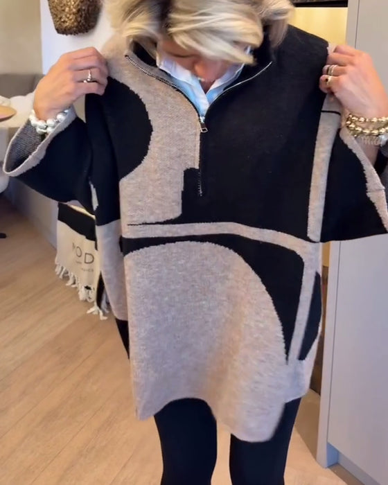 Pullover mit halbem Reißverschluss und modischem Stehkragen