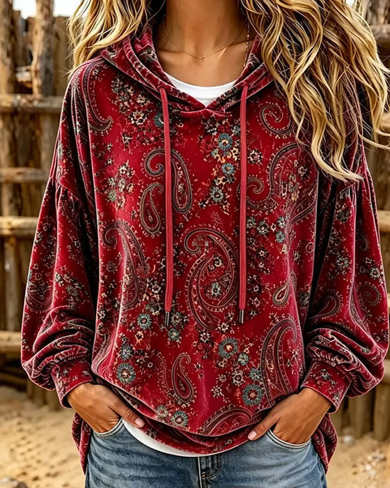 Hoodie Paisley Druck Samt
