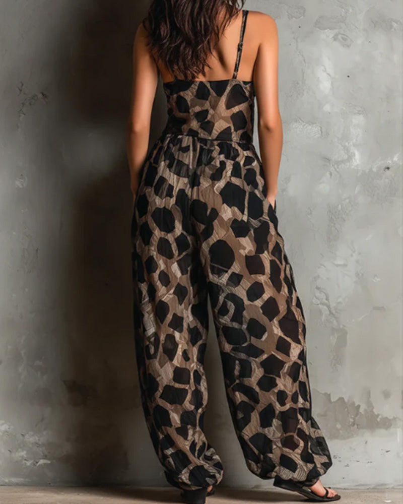Jumpsuit Leopardenmuster Träger Weites Bein