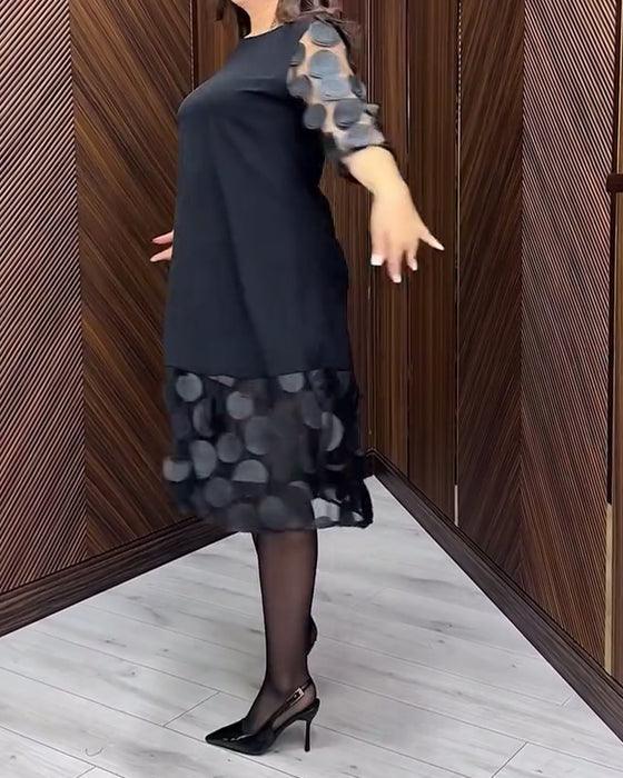 Kleid Mesh Stitching Modisch Runder Halsausschnitt