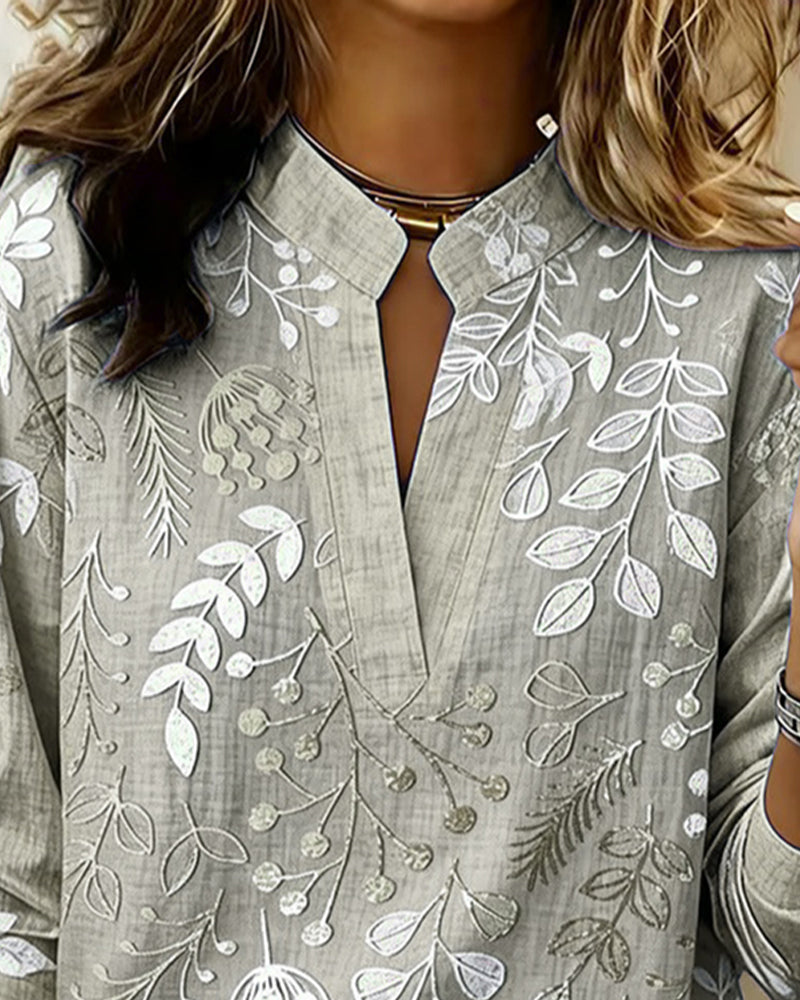 Bluse Mit Blumenmuster Und Stehkragen