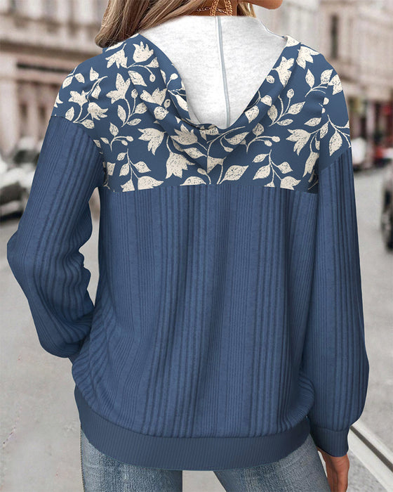 Sweatshirt Mit Kapuze Halbreißverschluss Blumenprint
