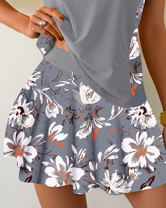 Tankini Ärmellos Patchwork Blumig