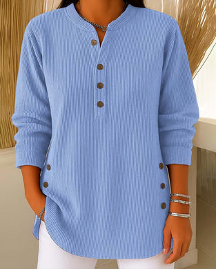 Pullover Henley Knopf Einfarbig