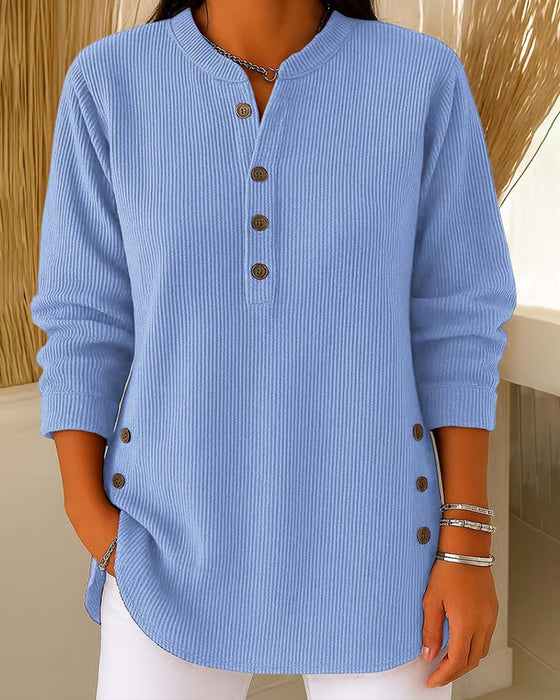 Pullover Henley Knopf Einfarbig