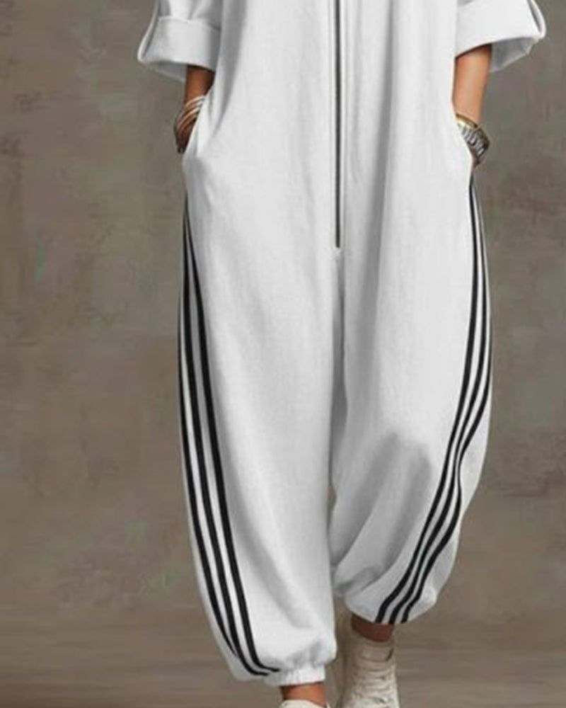 Overall Gestreift Sportlich Reißverschluss