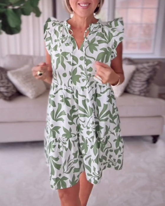 Kleid Blumenmuster Rüschenärmel Lockerer Schnitt