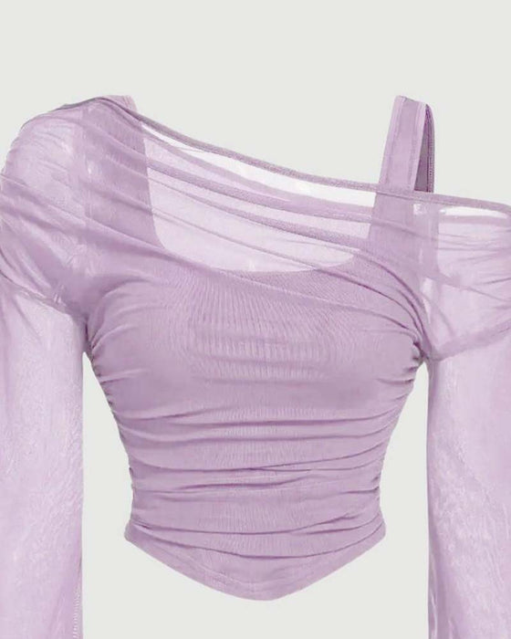 Bluse Netz Rüsche Langarm Cami