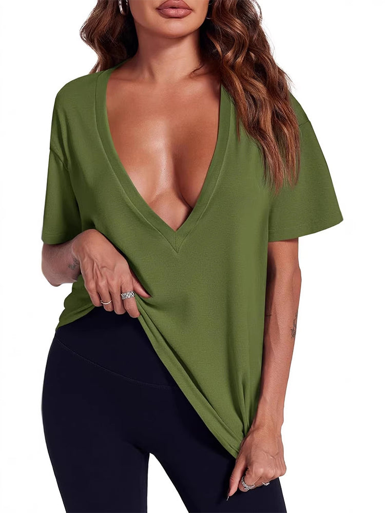T-Shirt Damen Sexy Tief V-Ausschnitt