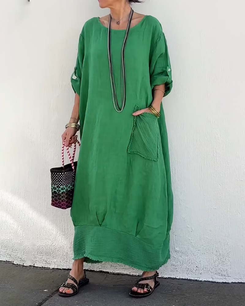 Kleid Rundhals Locker Laterne