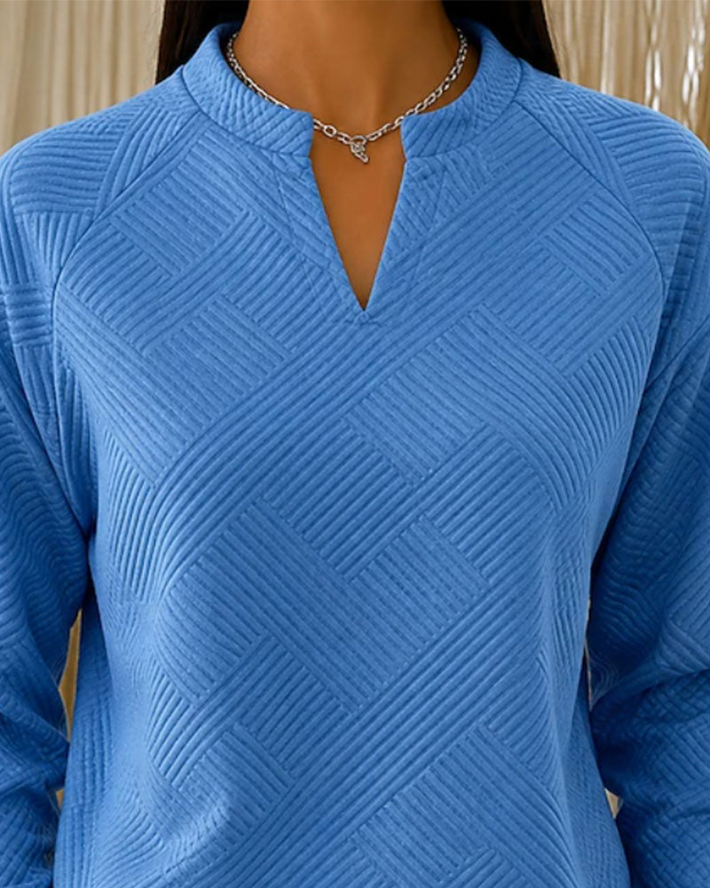 Sweatshirt V-Ausschnitt Gestreift Raglan Einfarbig