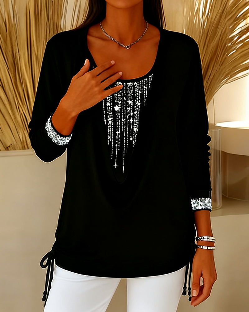 Top Dropkragen Feines Glitzern Falsch Zweiteilig