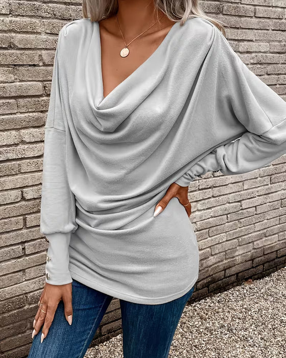 Oberteil Mockneck Knopf Langarm Einfarbig