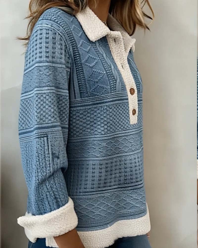 Sweatshirt mit Kragen Patchwork Mode Casual