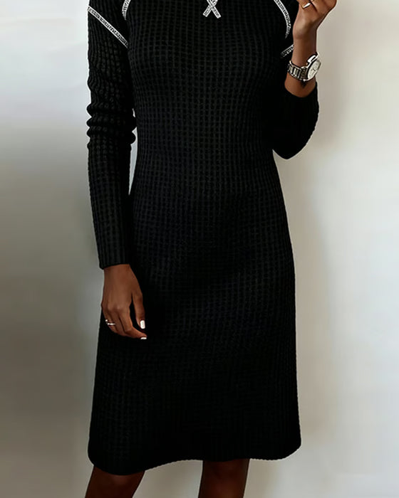 Kleid Farbblock Rundhals Schlankmachend